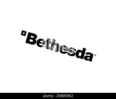 Bethesda Softworks, logo ruotato, sfondo bianco B Foto Stock