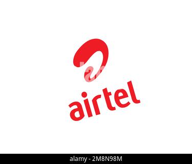 Bharti Airtel, logo ruotato, sfondo bianco Foto Stock