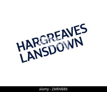 Hargreaves Lansdown, logo ruotato, sfondo bianco Foto Stock