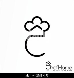 Casa semplice, cappello dello chef, e volto o Chef Home grafica icona logo design astratto concetto vettore stock corporate identità relativa alla cucina o cibo Illustrazione Vettoriale