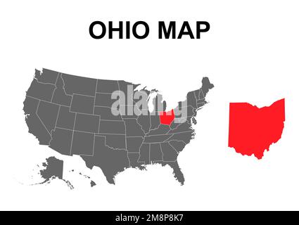 Forma della mappa dell'Ohio, stati uniti d'america. Illustrazione vettoriale simbolo icona concetto piatto . Illustrazione Vettoriale