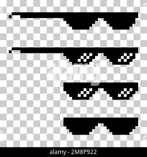 Set di divertente icona vetro da sole retrò pixel, vita stile meme occhiali da sole thug, vettore illustrazione . Illustrazione Vettoriale