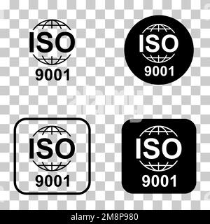 Set di icone ISO 9001. Simbolo di qualità standard. Segno del pulsante vettore isolato su sfondo bianco . Illustrazione Vettoriale
