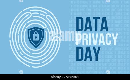 Data Privacy Day. Gennaio 28. Concetto di vacanza. Modello per sfondo, banner, biglietto, poster con iscrizione di testo. Illustrazione Vettoriale