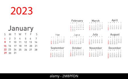 Calendario per illustrazione vettoriale 2023 Illustrazione Vettoriale