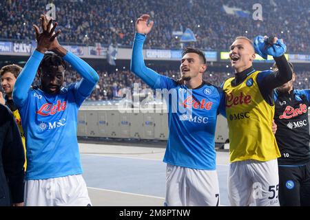 SALERNO, ITALIA - GENNAIO, 13: I giocatori della SSC Napoli festeggiano la vittoria dopo la Serie A partita tra SSC Napoli e Juventus FC allo Stadio Diego A. Foto Stock