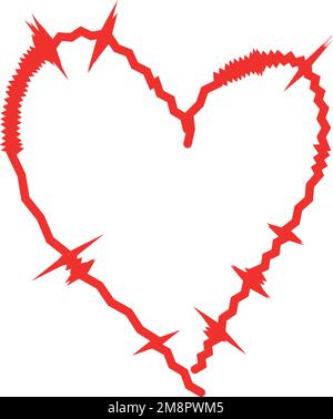 cuore battito e filo spinato cuore su sfondo bianco. san valentino Illustrazione Vettoriale