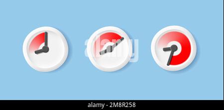 Icona di rendering del cronometro 3D con 3 stati di tempo in esaurimento, illustrazione del rendering Illustrazione Vettoriale