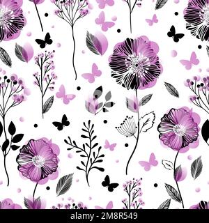 Senza cuciture motivo fiori rosa. Illustrazione vettoriale Illustrazione Vettoriale