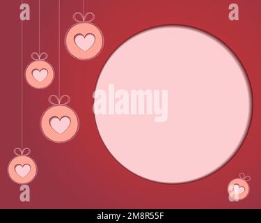 Modello di nota per San Valentino in Borgogna con spazio per i saluti, cuori tagliati in carta in un cerchio e una cornice. Vettore. Modello. Cartolina. Invito. Illustrazione Vettoriale