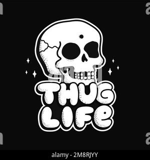 Cranio e abbraccio vita citazione t-shirt stampa. Vettore disegnata a mano linea di doodle illustrazione cartoon. Cranio, vita del abbraccio, stampa gangster per t-shirt, poster, adesivo, concetto di badge Illustrazione Vettoriale