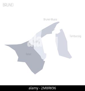Brunei mappa politica delle divisioni amministrative - distretti. Mappa vettoriale dei grigi con etichette. Illustrazione Vettoriale