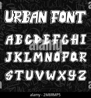 Carattere Graffiti letters.immagine del cartone animato con linee disegnate a mano Vector. Graffiti letters,abc,urban, font fashion print per t-shirt, poster, logo art concept Illustrazione Vettoriale