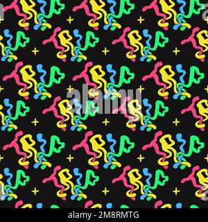 Trip Word, trippy stile psichedelico senza cuciture pattern.Vector disegnata a mano doodle cartoon personaggio illustrazione.Funny Cool trippy lettere, viaggio, acid moda senza cuciture pattern concetto Illustrazione Vettoriale