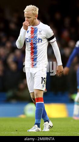 Londra, Regno Unito. 15th gennaio 2023. Will Hughes of Crystal Palace si è abbattuto durante la partita della Premier League a Stamford Bridge, Londra. Il credito dell'immagine dovrebbe essere: Paul Terry / Sportimage Credit: Sportimage/Alamy Live News Foto Stock