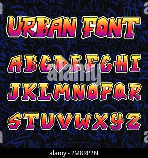 Carattere Graffiti letters.immagine del cartone animato con linee disegnate a mano Vector. Graffiti letters,abc,urban, font fashion print per t-shirt, poster, logo art concept Illustrazione Vettoriale