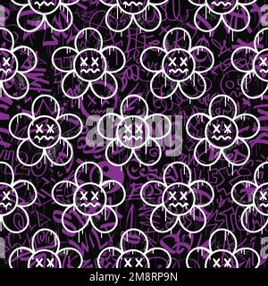 Graffiti e fiore senza cuciture motivo carta da parati art.Vector grafica sfondo illustrazione.Graffiti lettering, fiore morto, arte urbana senza cuciture motivo carta da parati concetto di stampa Illustrazione Vettoriale