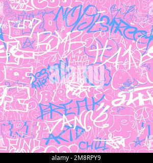 Graffiti senza cuciture motivo sfondo art.Vector grafica sfondo illustrazione.Graffiti lettering, arte urbana senza cuciture motivo sfondo concetto di stampa Illustrazione Vettoriale