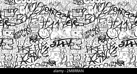 Graffiti senza cuciture motivo sfondo art.Vector grafica sfondo illustrazione.Graffiti lettering, arte urbana senza cuciture motivo sfondo concetto di stampa Illustrazione Vettoriale