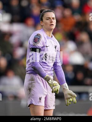 Il portiere di Liverpool Rachael legge durante la partita della Super League delle Barclays Women al Leigh Sports Village, Leigh. Data immagine: Domenica 15 gennaio 2023. Foto Stock