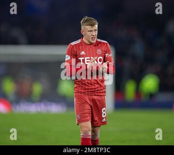 Glasgow, Scozia, Regno Unito. 15th gennaio 2023; Hampden Park, Glasgow, Scozia: Semifinale scozzese della Coppa Viaplay, Rangers contro Aberdeen; Connor Barron di Aberdeen Credit: Action Plus Sports Images/Alamy Live News Foto Stock