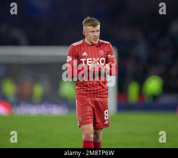 Glasgow, Scozia, Regno Unito. 15th gennaio 2023; Hampden Park, Glasgow, Scozia: Semifinale scozzese della Coppa Viaplay, Rangers contro Aberdeen; Connor Barron di Aberdeen Credit: Action Plus Sports Images/Alamy Live News Foto Stock