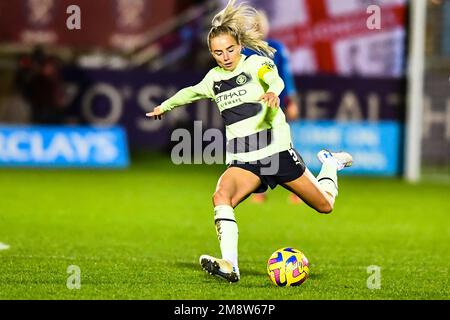 Londra, Regno Unito. 15th Jan, 2023. Dagenham, Inghilterra, gennaio 15 2023: Alex Greenwood (5 Manchester City) controlla la palla durante il gioco della Super League delle Donne fa di Barclays tra il West Ham United e Manchester City a Dagenham e il Chigwell Construction Stadium.England di Redbridge. (K Hodgson/SPP) Credit: SPP Sport Press Photo. /Alamy Live News Foto Stock