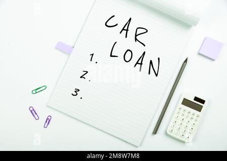 Ispirazione mostrando segno prestito auto. Idea di business prendere denaro dalla banca con grande interesse per acquistare un nuovo veicolo Foto Stock