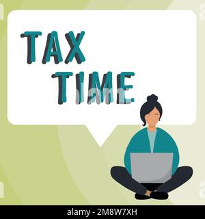 Didascalia di testo con l'ora fiscale. Foto concettuale contributo obbligatorio entrate statali riscosse dal governo sui lavoratori Foto Stock