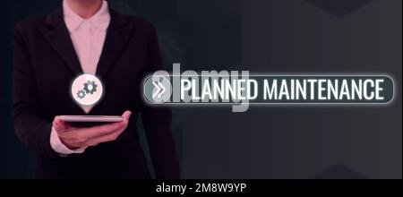 Didascalia di testo che presenta la manutenzione pianificata, Word per i check-up da eseguire regolarmente Foto Stock
