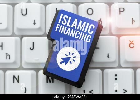 Cartello con il finanziamento islamico. Parola scritta su attività e investimenti bancari conformi alla sharia Foto Stock