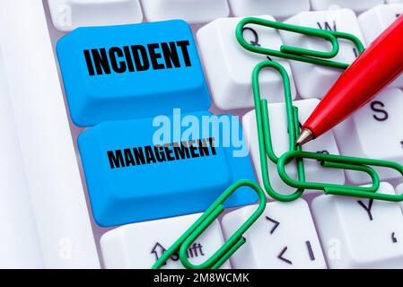 Didascalia concettuale Incident Management. Parola per procedura di restituzione del servizio ai normali pericoli corretti Foto Stock