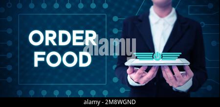 Scrittura a mano di testo ordinare cibo. Approccio aziendale il processo di richiesta di un cibo preferito in un ristorante Foto Stock