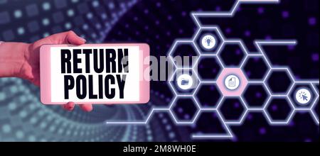 Didascalia di testo che presenta la politica di restituzione. Rimborso fiscale idea aziendale Termini e condizioni di vendita al dettaglio per l'acquisto Foto Stock