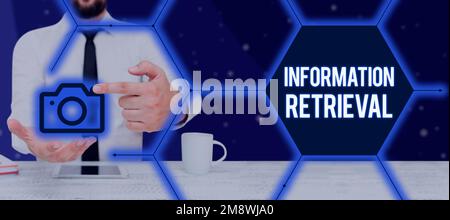 Simbolo di testo che mostra il recupero delle informazioni. Panoramica aziendale Un luogo in cui i dati sono memorizzati e possono essere trovati Foto Stock