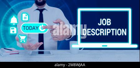 Descrizione lavoro scrittura a mano. Concetto di Internet Un documento che descrive le responsabilità di una posizione Foto Stock