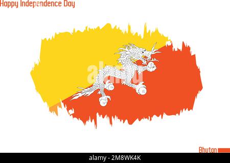 Bhutan National Flag Artistic Grunge Pennello Stroke Concept Vector Design Illustrazione Vettoriale