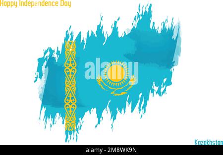 Grunge Brush Stroke Vecctor Design su Painted of Kazakhstan Flag Illustrazione Vettoriale