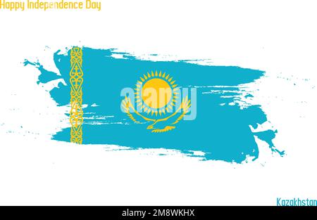 Grunge Brush Stroke Vecctor Design su Painted of Kazakhstan Flag Illustrazione Vettoriale