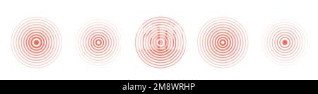 Icona astratta con dolore rosso su sfondo bianco per decorazione design.radiale mal di stomaco. Illustrazioni vettoriali elementi di ripetizione isolati Illustrazione Vettoriale