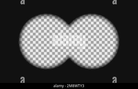 Modello di vista binoculare con campo di sfondo trasparente vuoto. Strumento ottico militare, di caccia o turistico per ingrandire, esplorare, ricercare, seguire, investigare. Illustrazione vettoriale Illustrazione Vettoriale