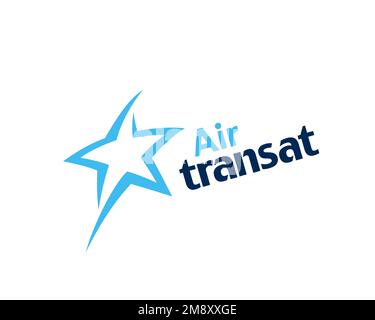 Air Transat, logo ruotato, sfondo bianco Foto Stock