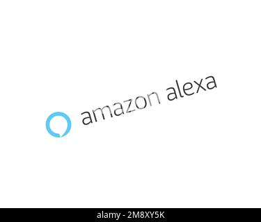 Amazon Alexa, logo ruotato, sfondo bianco Foto Stock