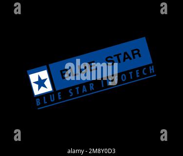 Blue Star Infotech, logo ruotato, sfondo nero Foto Stock