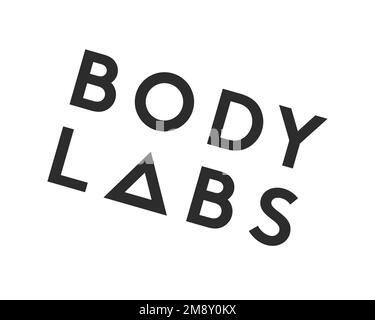 Body Labs, logo ruotato, sfondo bianco B Foto Stock