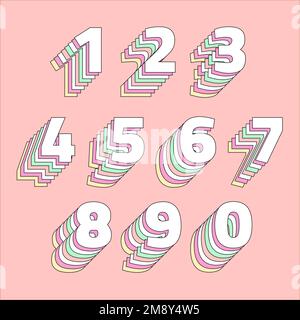 Tipografia stilizzata vettoriale con set di numeri pastello a strati Illustrazione Vettoriale