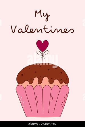 Biglietto di auguri per San Valentino con cupcake e simpatico testo. Illustrazione vettoriale Illustrazione Vettoriale