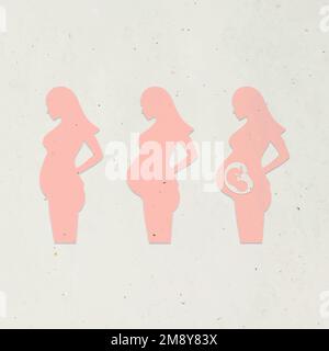 Vettore di set di caratteri donna incinta di artigianato di carta Illustrazione Vettoriale