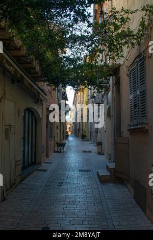 Saint Trope strada stretta con piante e sole Foto Stock