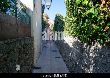 Saint Trope strada stretta con piante e sole Foto Stock